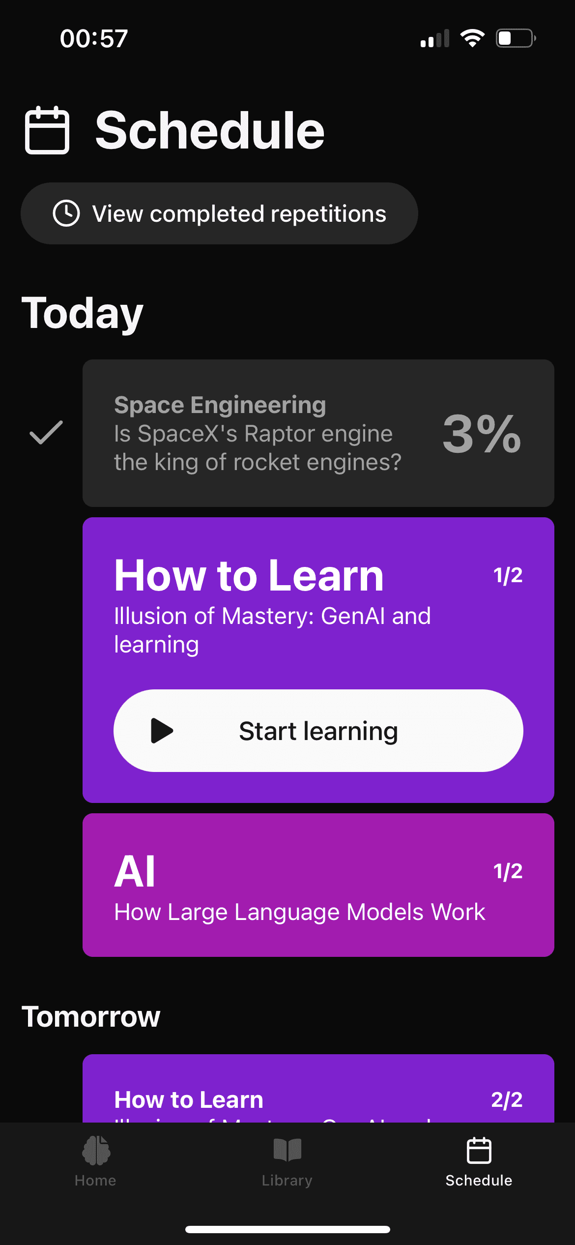Study schedule interface